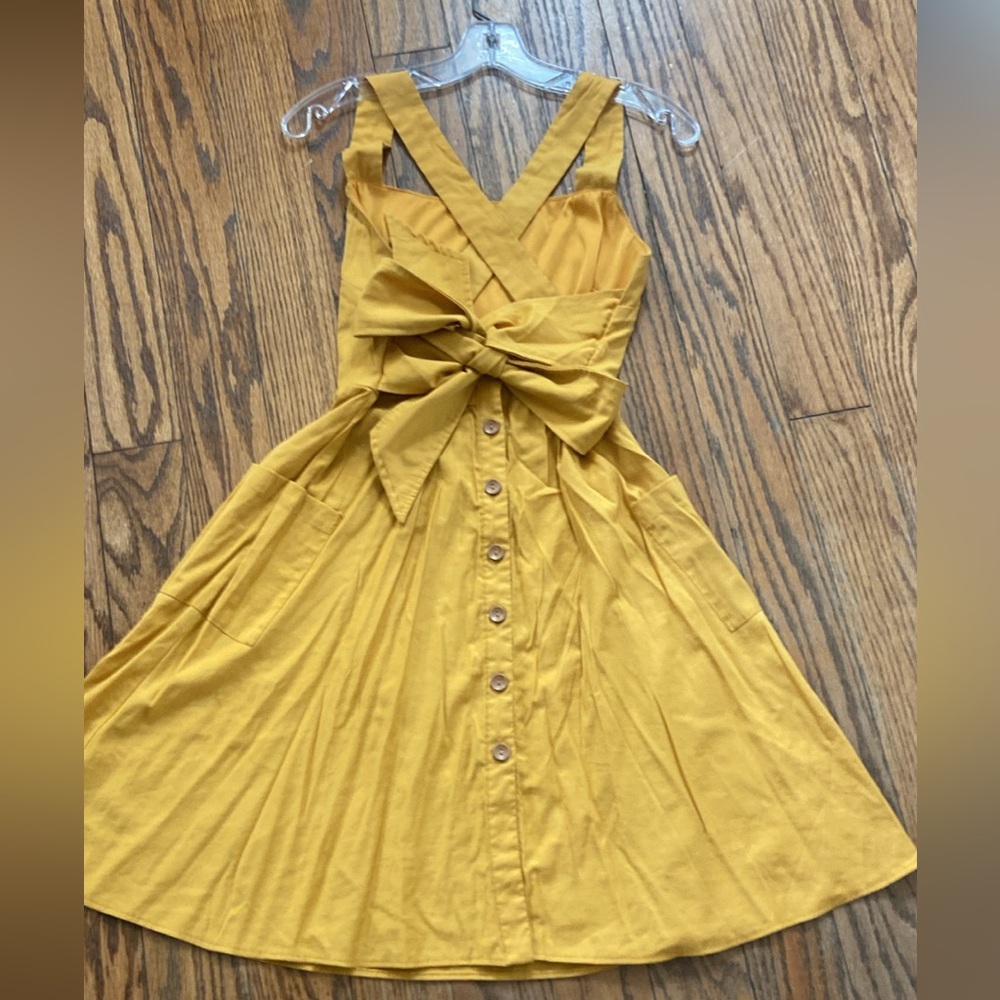 Yellow Button-Down Dress with Bow Detail